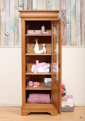Armario vitrina Clara de 1 puerta fabricado en madera maciza de cerezo al estilo Louis Philippe