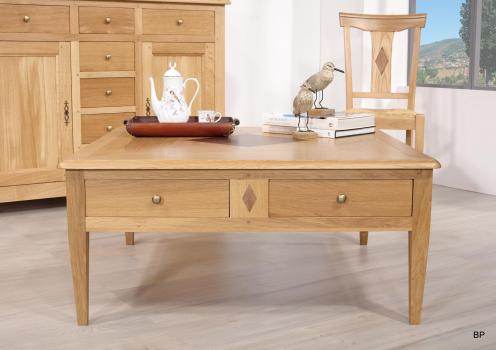 Mesa de centro Austin cuadrada fabricada en madera de roble macizo estilo Directoire
