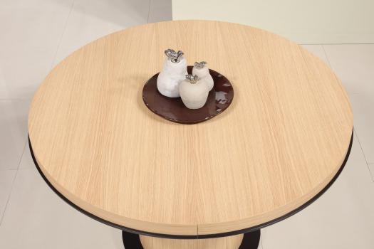 Mesa de comedor redonda fabricada en madera de roble Diámetro 115 cm + 1 extensión 40 cm