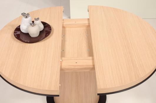 Mesa de comedor redonda fabricada en madera de roble Diámetro 115 cm + 1 extensión 40 cm
