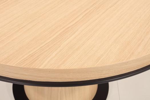 Mesa de comedor redonda fabricada en madera de roble Diámetro 115 cm + 1 extensión 40 cm