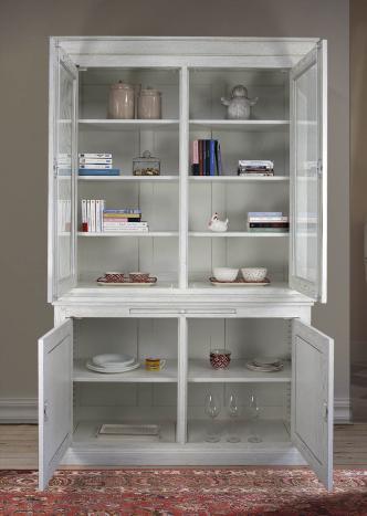 Armario vitrina Gabriel de 2 cuerpos con 2 puertas fabricado en madera de Roble macizo estilo Louis Philippe
