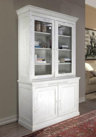 Armario vitrina Gabriel de 2 cuerpos con 2 puertas fabricado en madera de Roble macizo estilo Louis Philippe