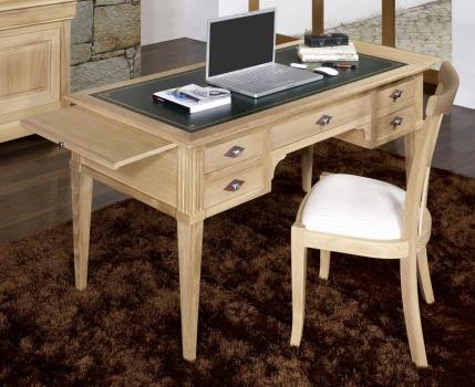 Escritorio de 5 cajones Jean-Christian fabricado en madera de Roble macizo estilo Directoire Acabado en Roble Cepillado Natural 