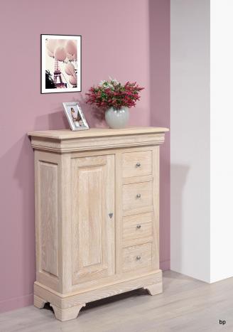 Armario Juan de  1 puerta y 5 cajones fabricado en madera de Roble macizo estilo Provenzal acabado Roble Cepillado Blanqueado