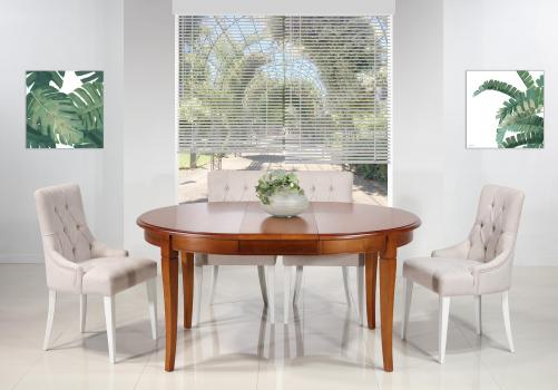 Mesa de comedor redonda Camille fabricada en madera de cerezo macizo al estilo Louis Philippe DIAM.120 + 2 extensiones de 40 cm 