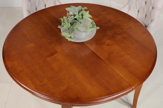 Mesa de comedor redonda Camille fabricada en madera de cerezo macizo al estilo Louis Philippe DIAM.120 + 2 extensiones de 40 cm 