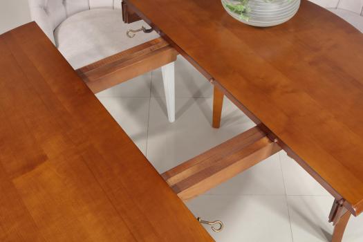 Mesa de comedor redonda Camille fabricada en madera de cerezo macizo al estilo Louis Philippe DIAM.120 + 2 extensiones de 40 cm 
