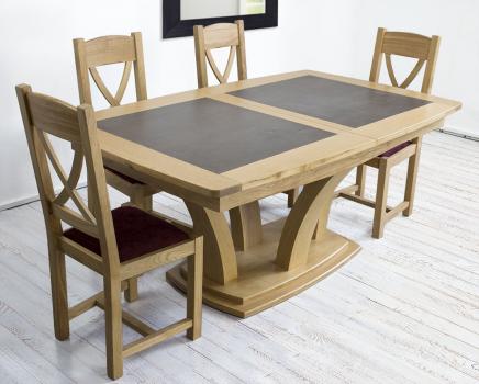Mesa de comedor rectangular fabricada en madera de roble macizo con acabado cerámico y roble cepillado 180x110cm