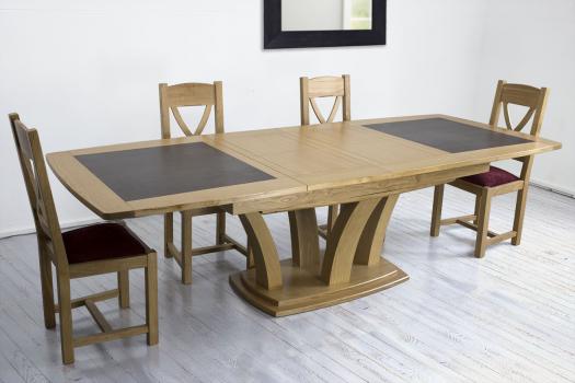 Mesa de comedor rectangular fabricada en madera de roble macizo con acabado cerámico y roble cepillado 180x110cm