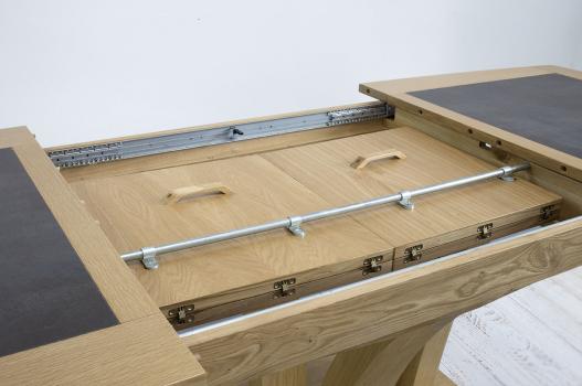 Mesa de comedor rectangular fabricada en madera de roble macizo con acabado cerámico y roble cepillado 180x110cm