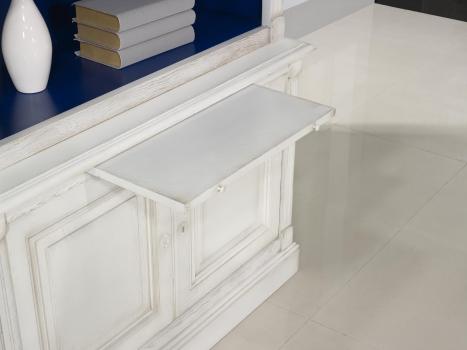 Armario vitrina 2 cuerpos Eliza fabricado en roble macizo estilo Directorio Acabado Marfil y azul ultramarino