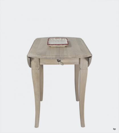 Mesa de comedor redonda  Lidia extensible y con alas abatibles fabricada en madera de Roble macizo al estilo Louis Philippe con 1 extension