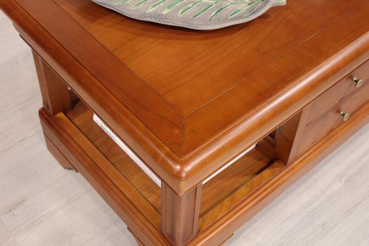 Mesa de centro Camille fabricada en madera de Cerezo macizo al estilo Louis Philippe con 2 cajones 