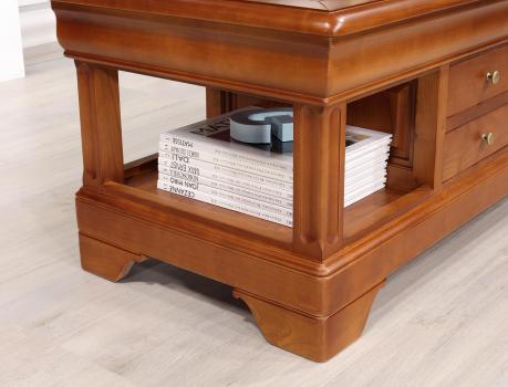 Mesa de centro Camille fabricada en madera de Cerezo macizo al estilo Louis Philippe con 2 cajones 
