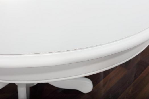 Mesa de comedor ovalada Toledo con una pata central fabricada en madera de Cerezo macizo estilo Louis Philippe 160x120 + 5 extensiones acabado marfil