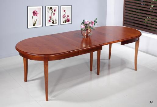 Mesa de comedor ovalada Estrella fabricada en madera maciza de cerezo al estilo Louis Philippe 160x100 + 2 extensiones de 40 cm
