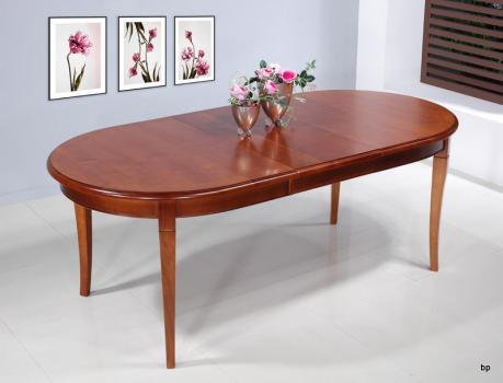 Mesa de comedor ovalada Estrella fabricada en madera maciza de cerezo al estilo Louis Philippe 160x100 + 2 extensiones de 40 cm