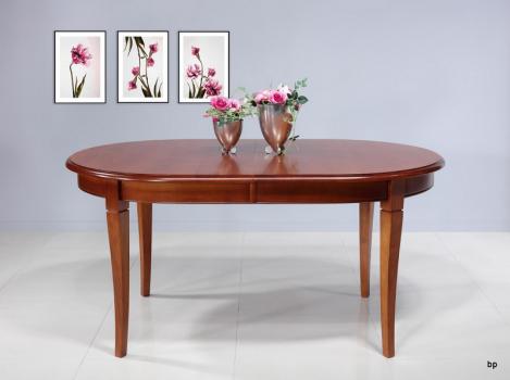 Mesa de comedor ovalada Estrella fabricada en madera maciza de cerezo al estilo Louis Philippe 160x100 + 2 extensiones de 40 cm