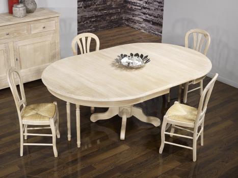 Mesa de comedor redonda Maude de pata central fabricado en madera de roble macizo de estilo Louis Philipe 