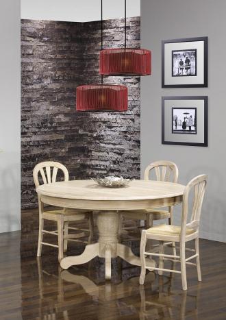 Mesa de comedor redonda Maude de pata central fabricado en madera de roble macizo de estilo Louis Philipe 