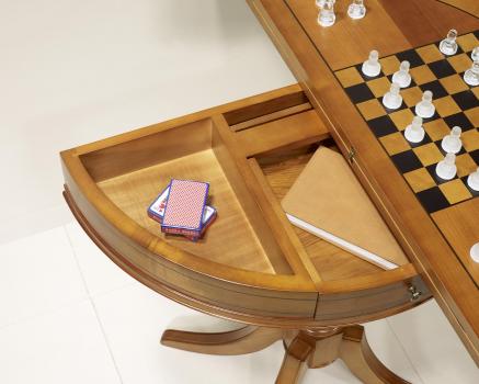 Mesa de juego de media luna fabricada en cerezo macizo en estilo Louis Philippe 