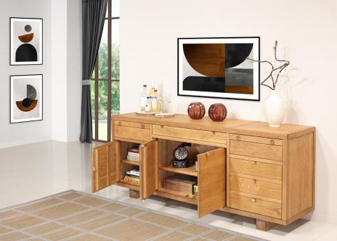 Aparador de 4 puertas fabricado  en madera de roble macizo estilo industrial 