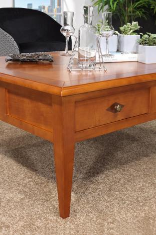 Mesa de centro con 4 cajones fabricada en madera de cerezo macizo en estilo Directoire 