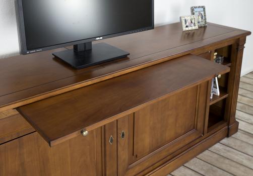 Mueble TV Lucia fabricado en madera de Cerezo macizo estilo Directorio acabado envejecido