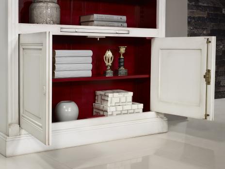 Estantería librería Charles fabricada en madera de roble macizo al estilo Directorio acabado Marfil y Rojo