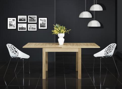 Mesa de comedor cuadrada  90x90 fabricada en madera  de Roble macizo estilo contemporáneo, abierta 180x90