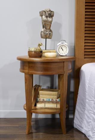 Mesa de noche Luis estilo Diretoire fabricada en madera maciza de roble