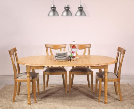 Mesa de comedor redonda con extensiones, de 105 cm de diámetro, fabricada en madera de roble macizo al estilo Louis Philippe,