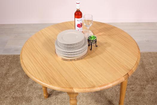 Mesa de comedor redonda con extensiones, de 105 cm de diámetro, fabricada en madera de roble macizo al estilo Louis Philippe,