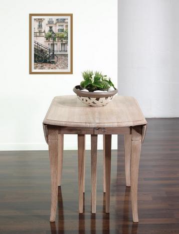 Mesa de comedor redonda diámetro 110 cm fabricada en madera de Roble macizo al estilo Louis Philippe + 10 extensiones de 40 cm