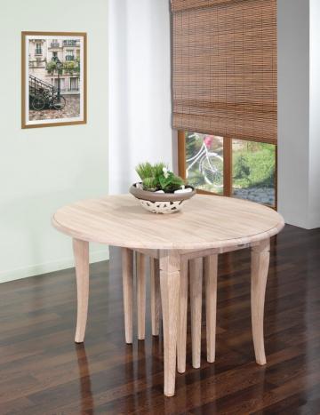 Mesa de comedor redonda diámetro 110 cm fabricada en madera de Roble macizo al estilo Louis Philippe + 10 extensiones de 40 cm