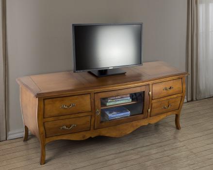 Muebles de TV Adelia fabricado en madera de cerezo macizo al estilo Luis XV acabado nogal claro