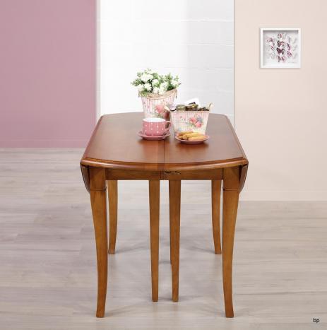 Mesa de comedor redonda diámetro 110 fabricada en madera de Roble macizo al estilo Louis Philippe + 5 extensiones de 40cm