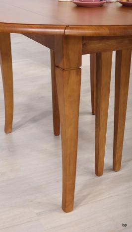 Mesa de comedor redonda diámetro 110 fabricada en madera de Roble macizo al estilo Louis Philippe + 5 extensiones de 40cm