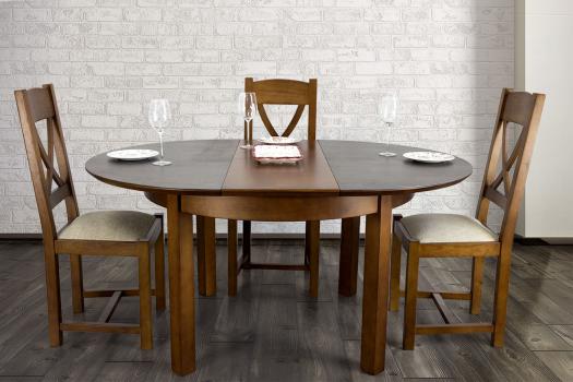 Mesa de comedor redonda Emilia fabricada en madera de Cerezo macizo bandeja de cerámica estilo contemporáneo