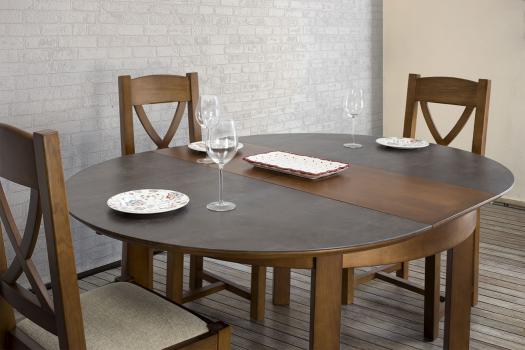 Mesa de comedor redonda Emilia fabricada en madera de Cerezo macizo bandeja de cerámica estilo contemporáneo
