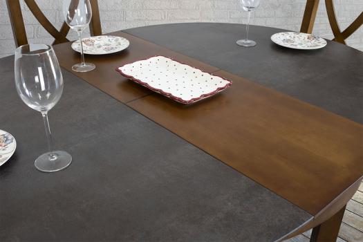 Mesa de comedor redonda Emilia fabricada en madera de Cerezo macizo bandeja de cerámica estilo contemporáneo