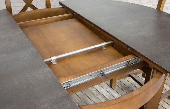 Mesa de comedor redonda Emilia fabricada en madera de Cerezo macizo bandeja de cerámica estilo contemporáneo