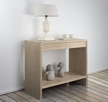 Consola Frederico de 2 cajones fabricada en madera de roble macizo estilo contemporáneo 
