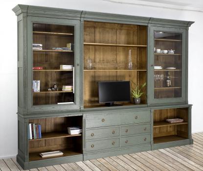 Biblioteca Sylvain de 2 cuerpos fabricada en madera de roble macizo en estilo Directoire Acabado Verde Rodal