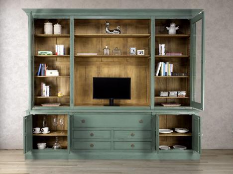 Biblioteca Miguel 2 cuerpos fabricada en madera roble macizo estilo Directoire Acabado Verde Rodal