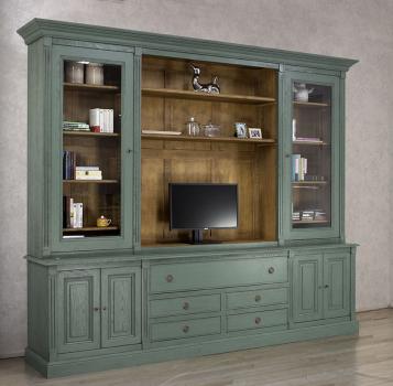 Biblioteca Miguel 2 cuerpos fabricada en madera roble macizo estilo Directoire Acabado Verde Rodal