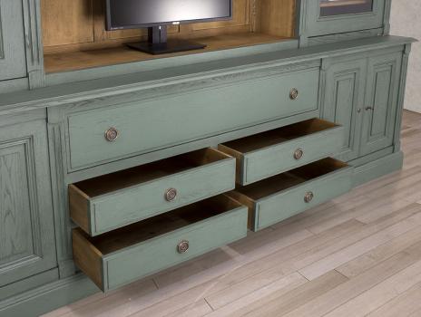 Biblioteca Miguel 2 cuerpos fabricada en madera roble macizo estilo Directoire Acabado Verde Rodal