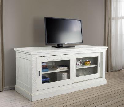 Mueble TV Alex fabricado en madera de roble macizo estilo Directoire puertas correderas 