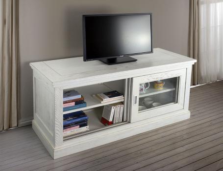 Mueble TV Alex fabricado en madera de roble macizo estilo Directoire puertas correderas 